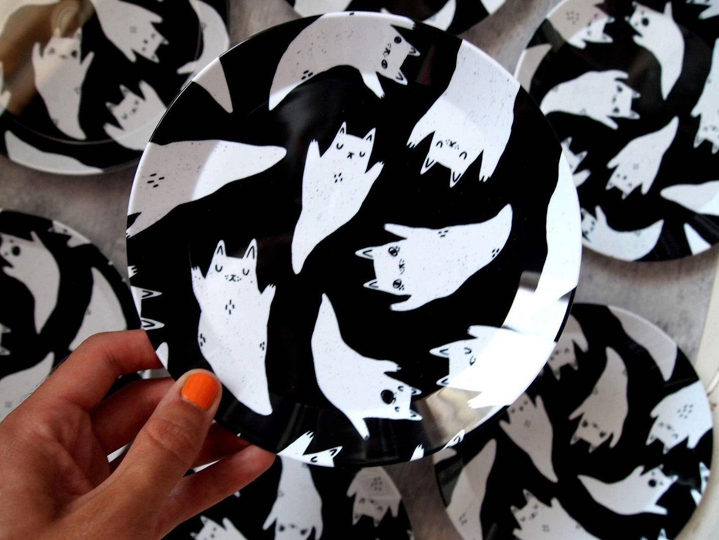 Ghost Cats Spooky Party Plate, plastic plate, picnic plate