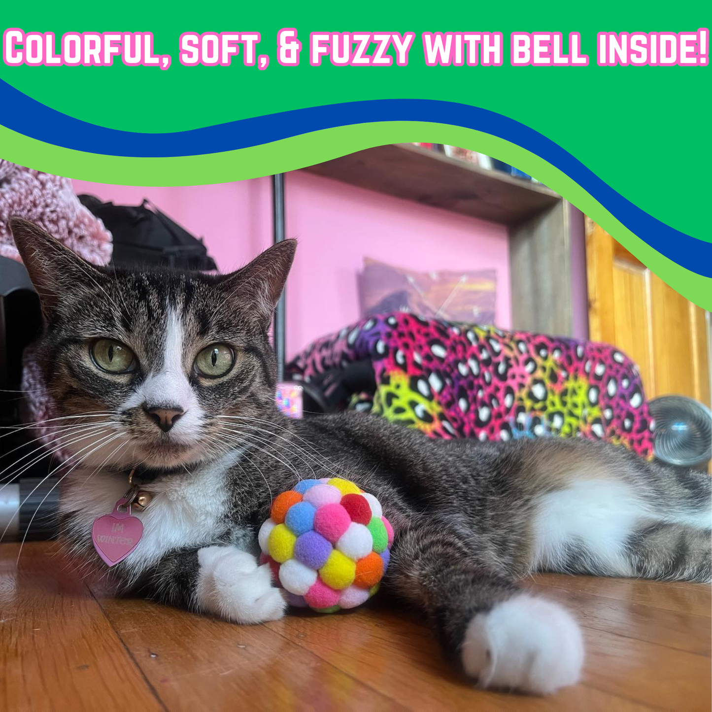 Smokey's Stash - Smokey's Stash Cat Toy Plush Pom Cat Balls with Bells Inside