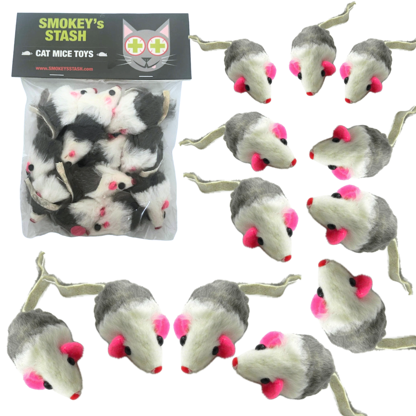 Gray & White Faux Fur Cat Mice Toy (12 Pack)