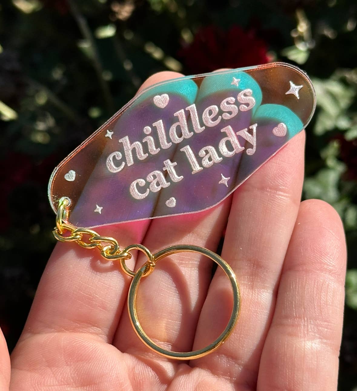 Childless Cat Lady Motel Iridescent Keychain