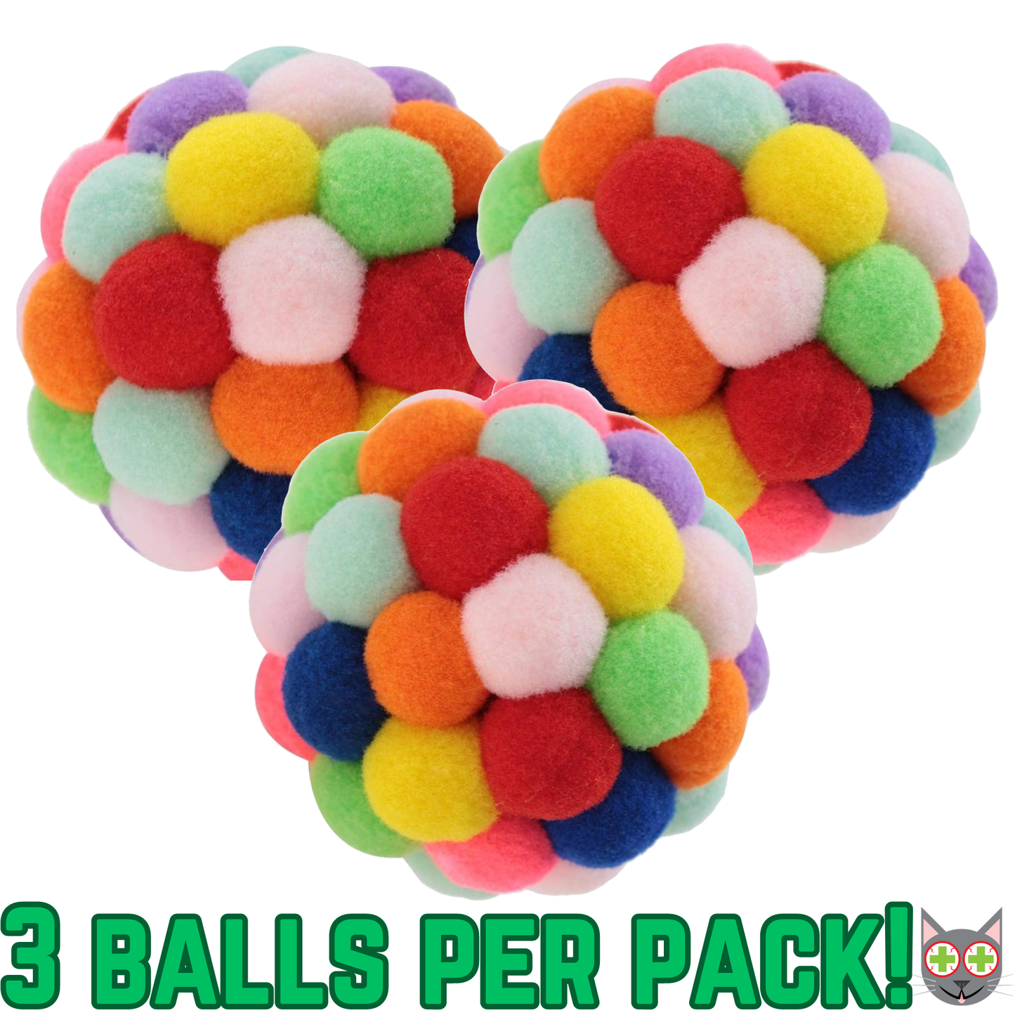 Smokey's Stash - Smokey's Stash Cat Toy Plush Pom Cat Balls with Bells Inside