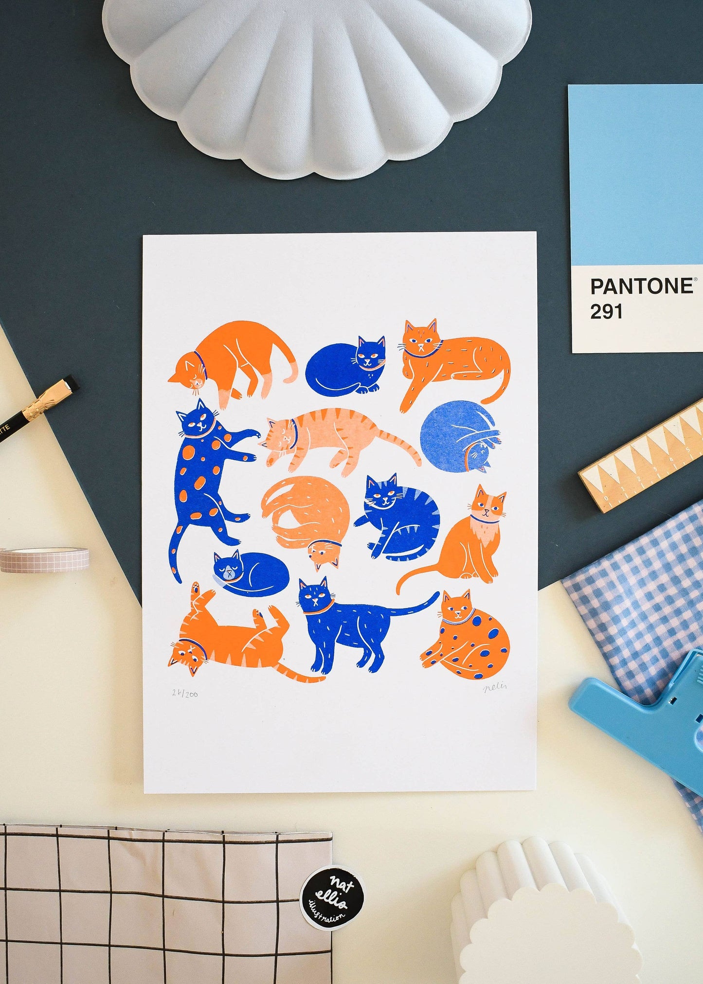 Nat Ellis Illustration - Cats Cats Cats– Heavyweight Riso Print