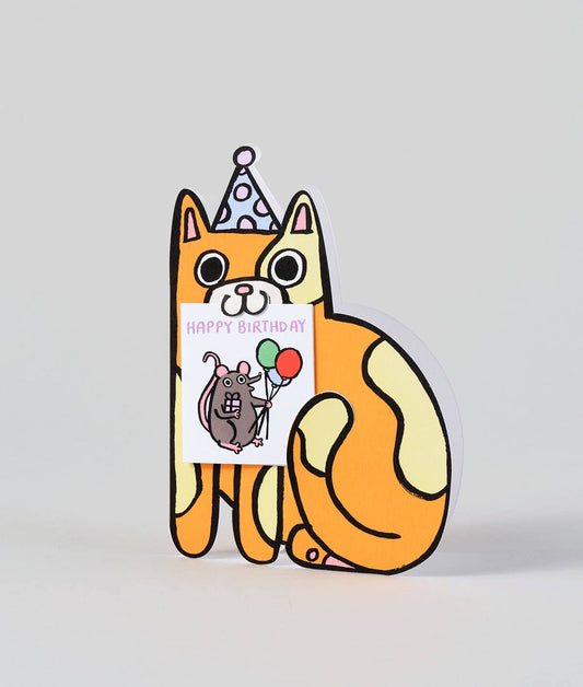 'Cat with Mini Card' Kid's Greetings Card