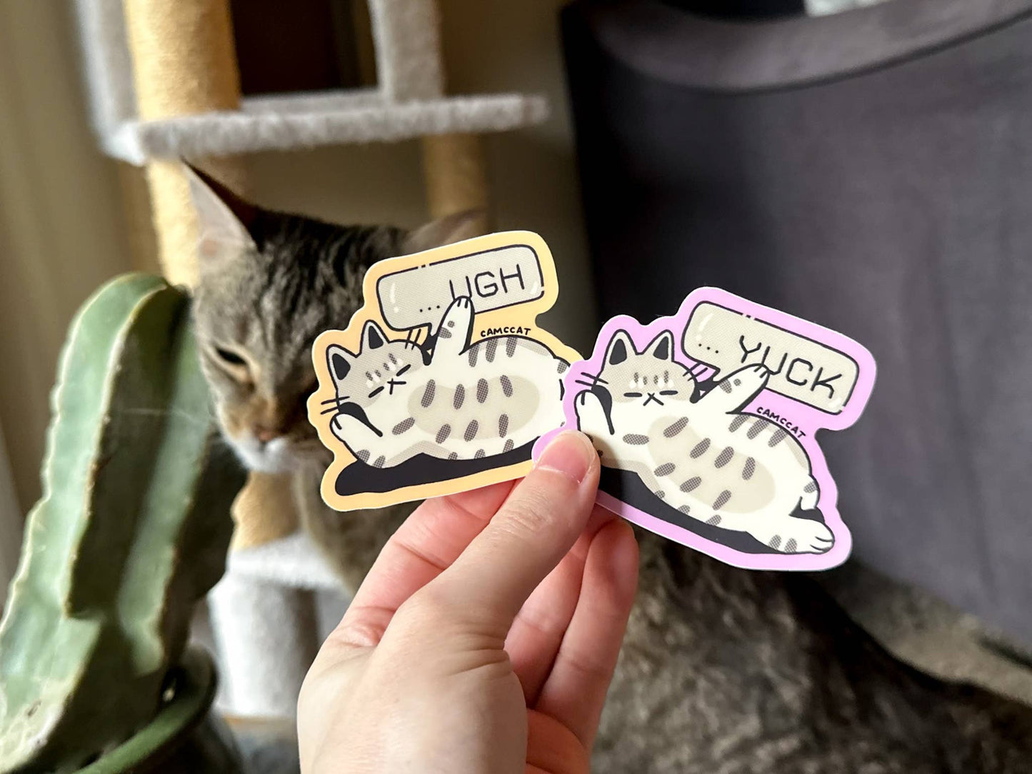 Camccat - Yuck Ugh Cute Pocket Pet Tabby Cat Matte Vinyl Sticker