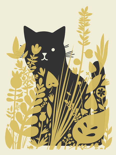 "Cat Behind Plants" screen print