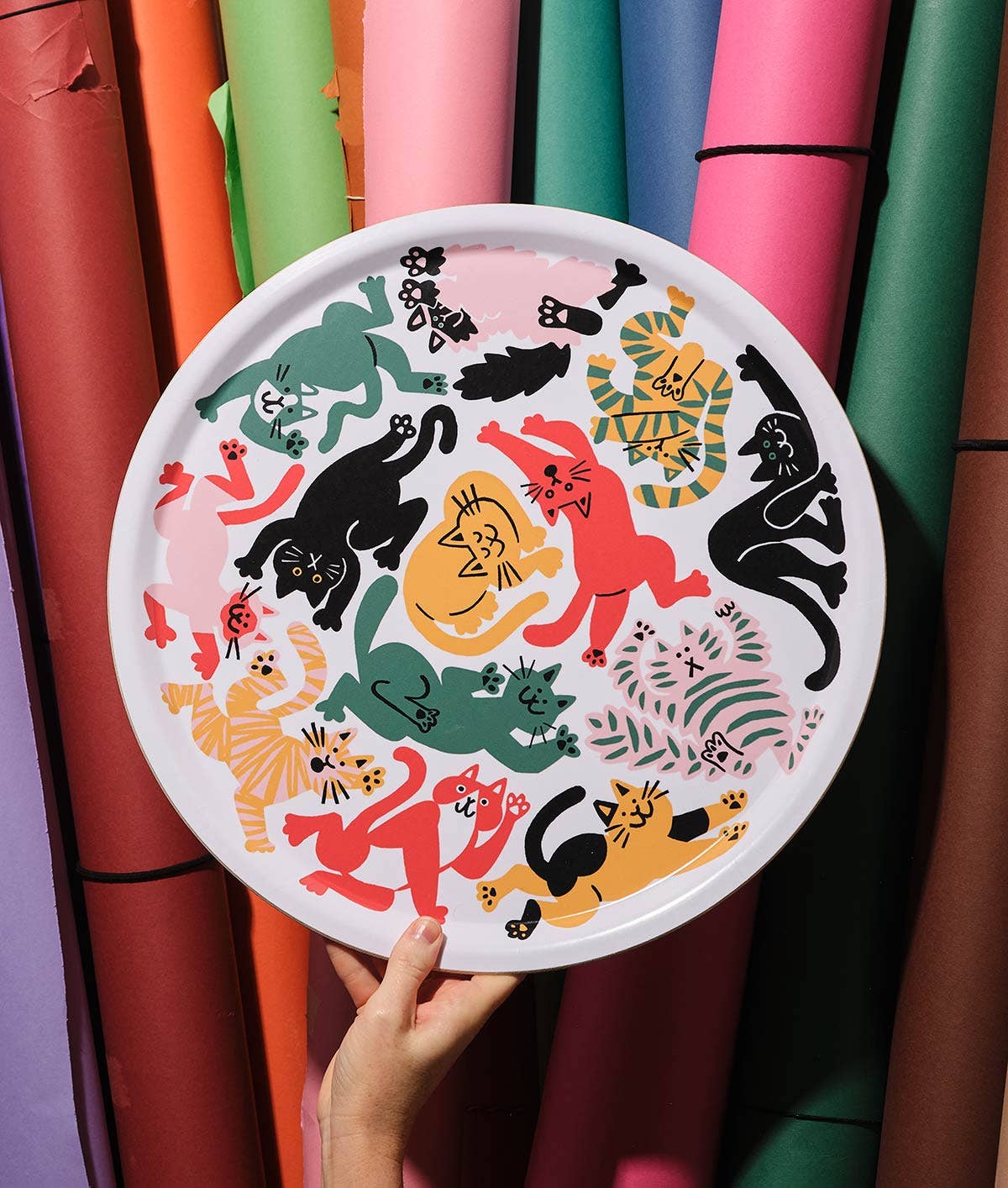 Cats Large Round 15" Birch Serving Tray