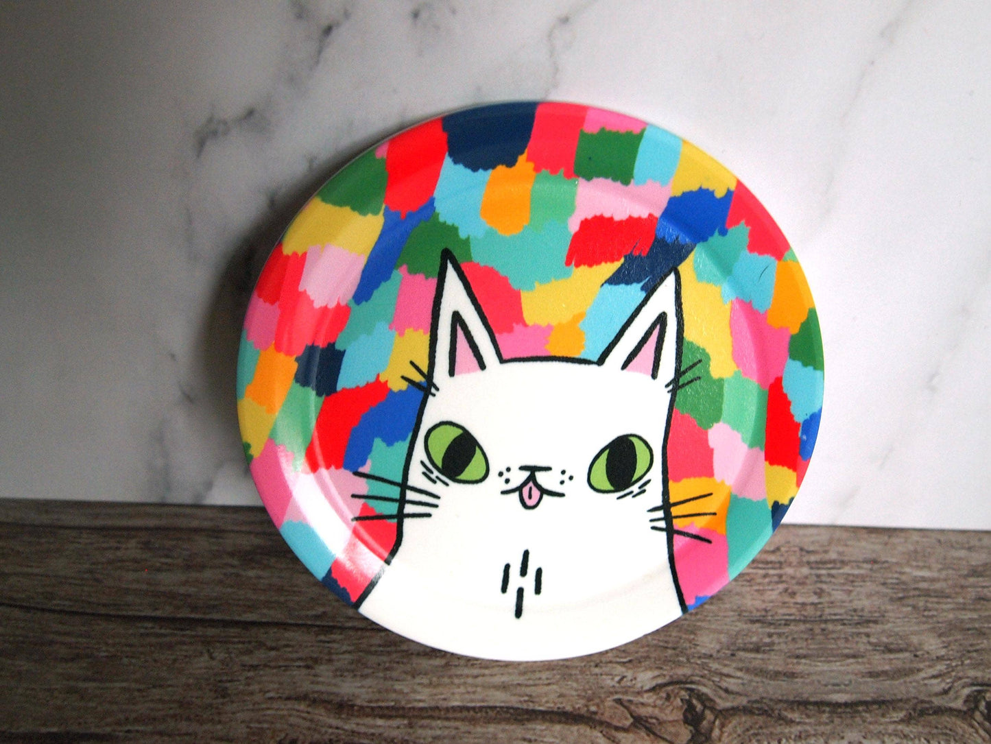 Colourful Cat Jewellery Trinket Dish/coaster