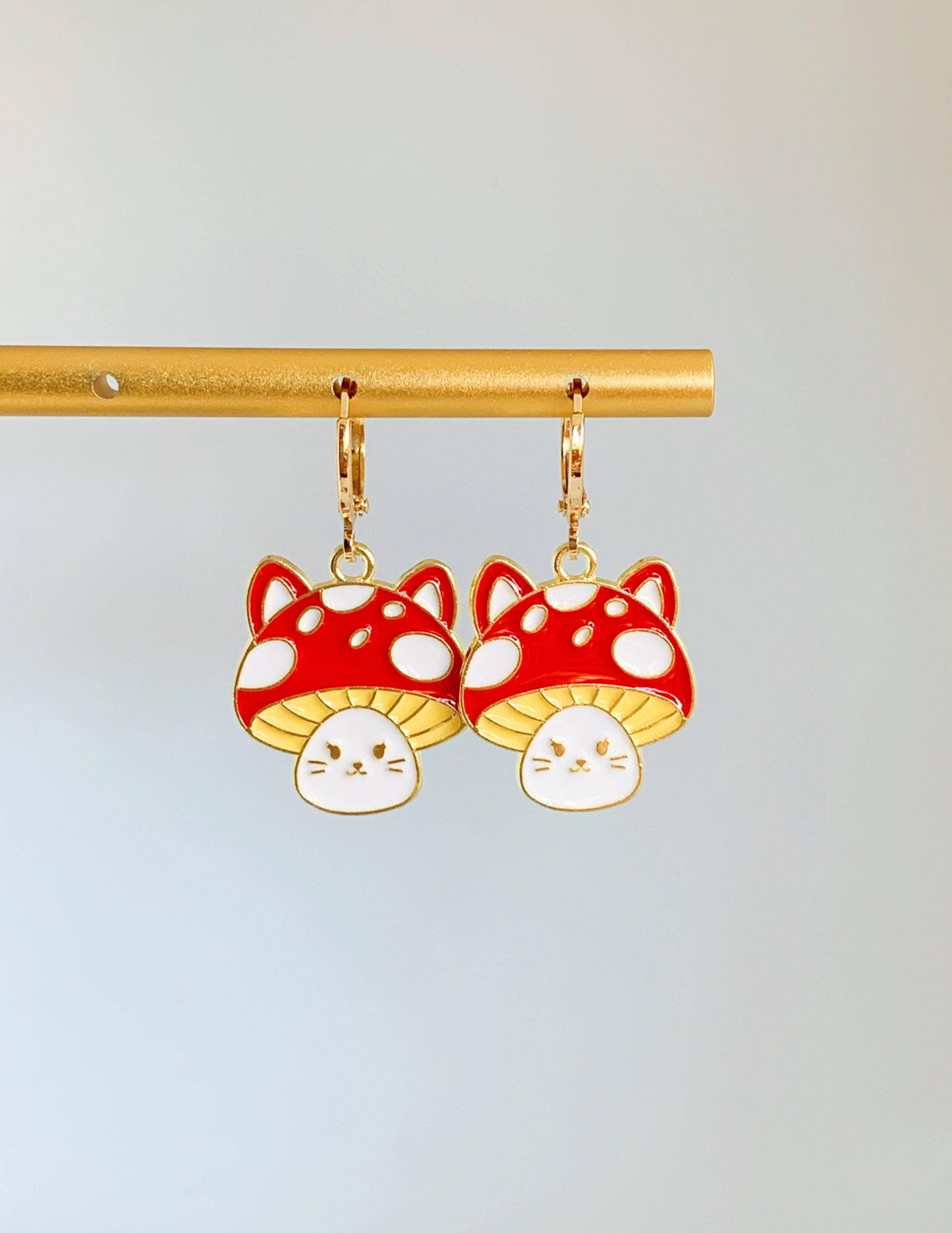 Mushroom Cat Drop Earrings