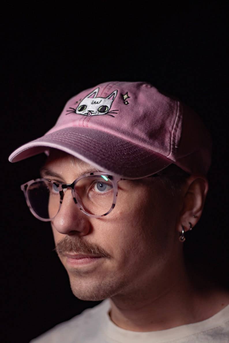 I LIKE CATS - Embroidered cat face pink vintage style baseball cap
