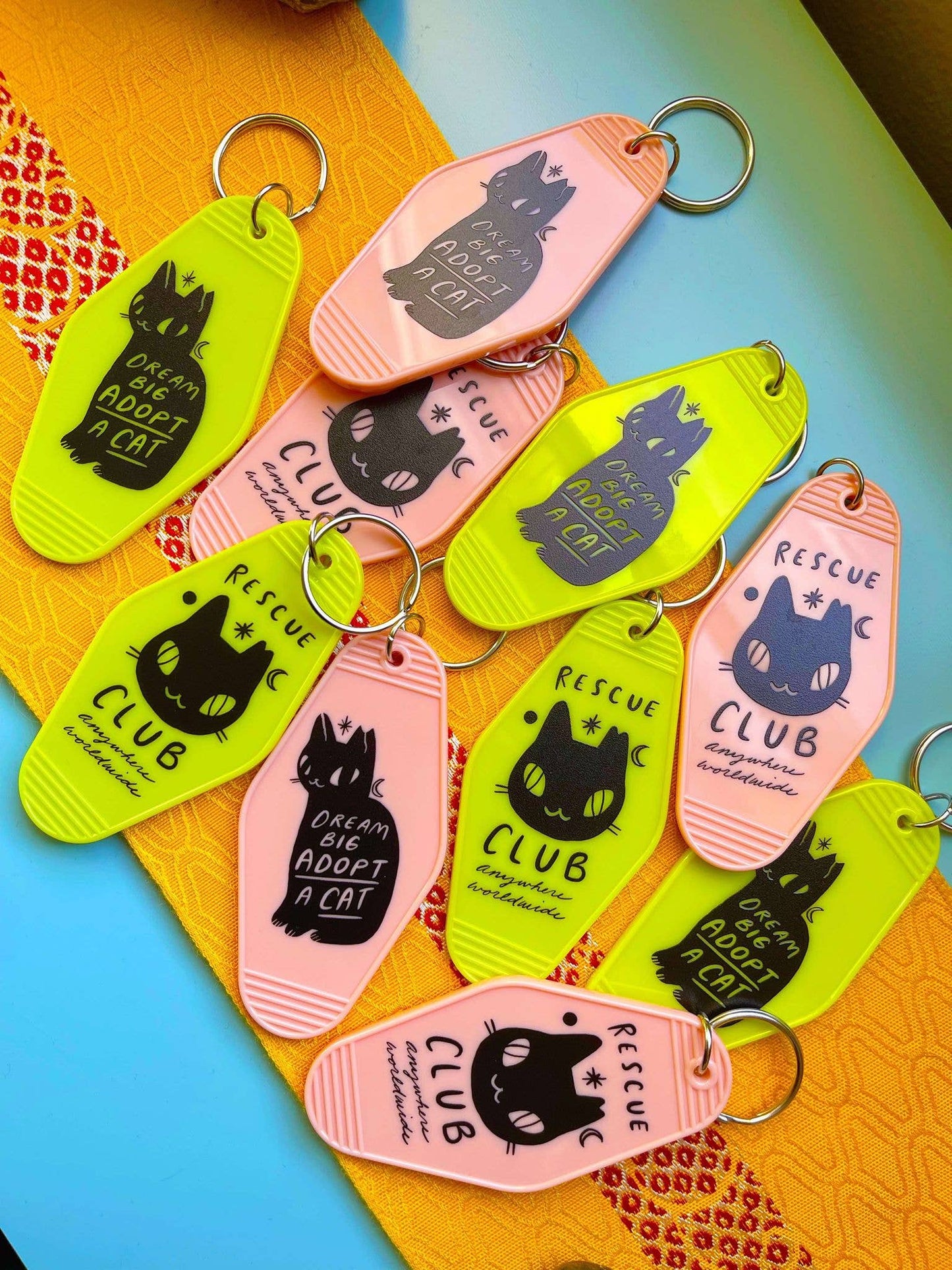 Rescue cat club motel style key chain