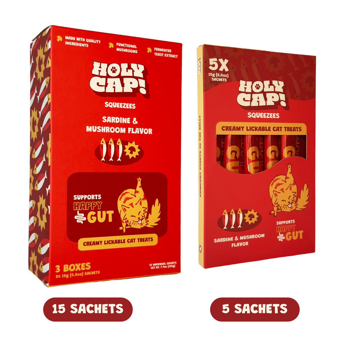 HOLY CAP Squeezees Happy Gut Lickable Treats, 5pc