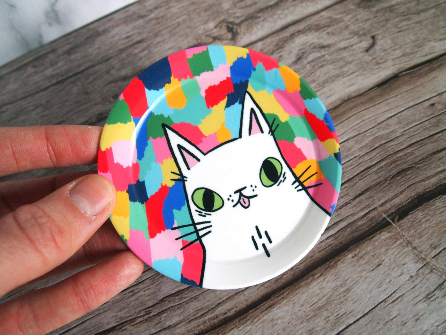 Colourful Cat Jewellery Trinket Dish/coaster