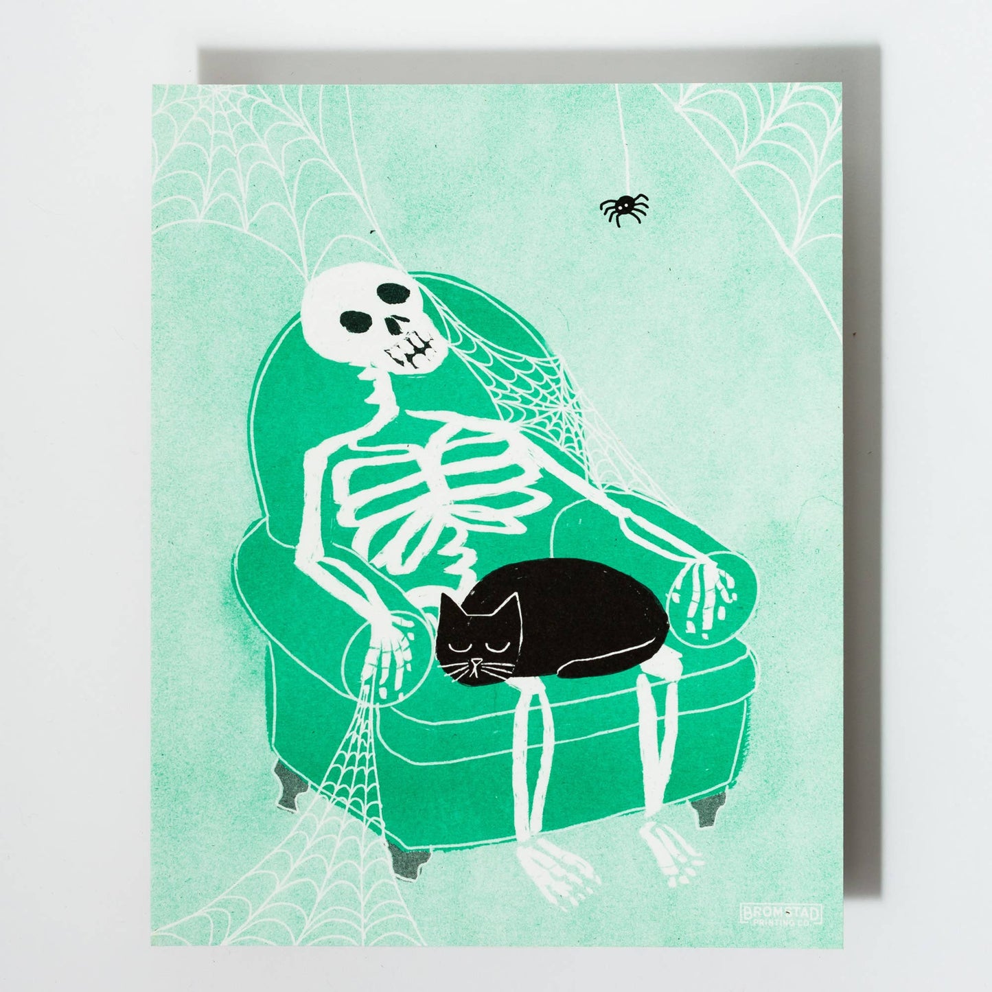 Skeleton Lap Cat Risograph Print