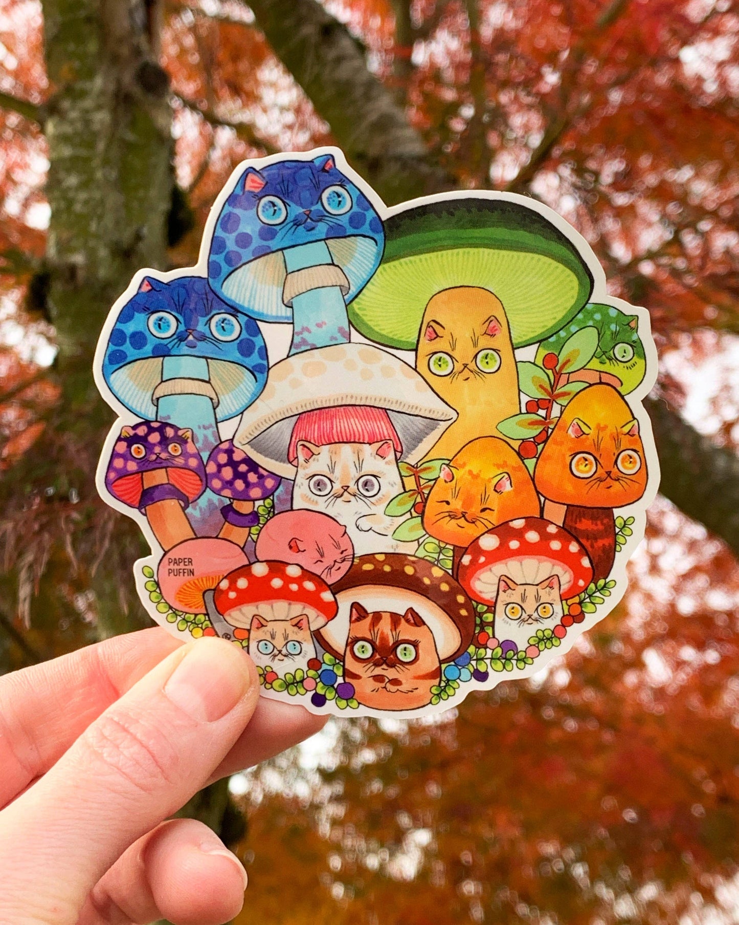 Paper Puffin - Mushroom Cat #31 Large Sticker