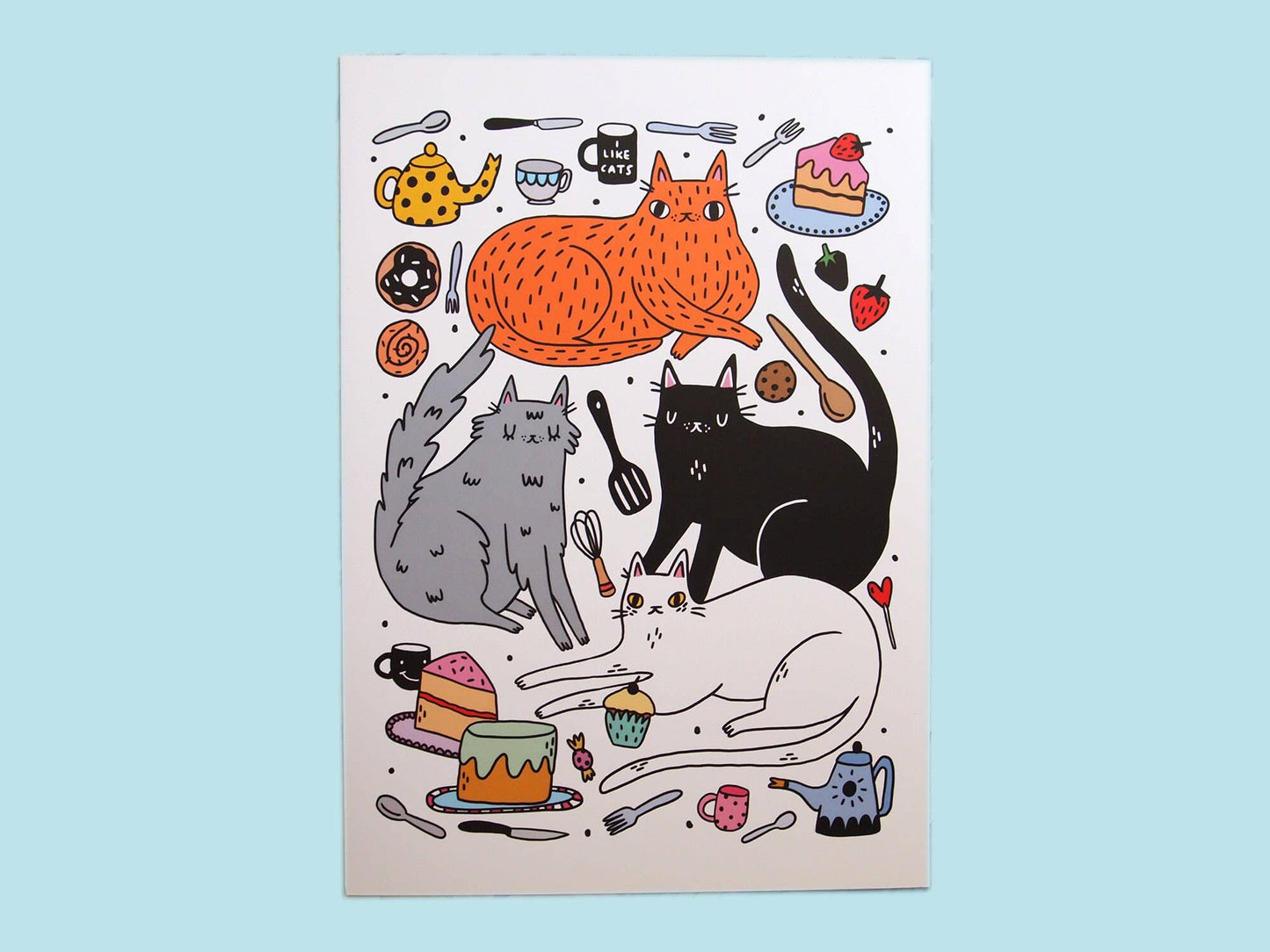 Kitchen Cats A4 Art Print