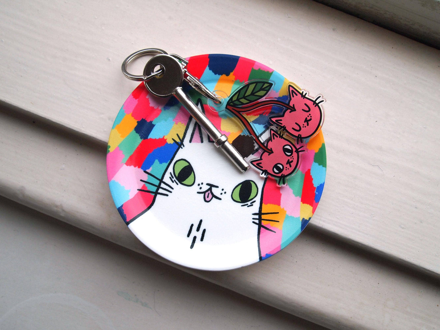 Colourful Cat Jewellery Trinket Dish/coaster