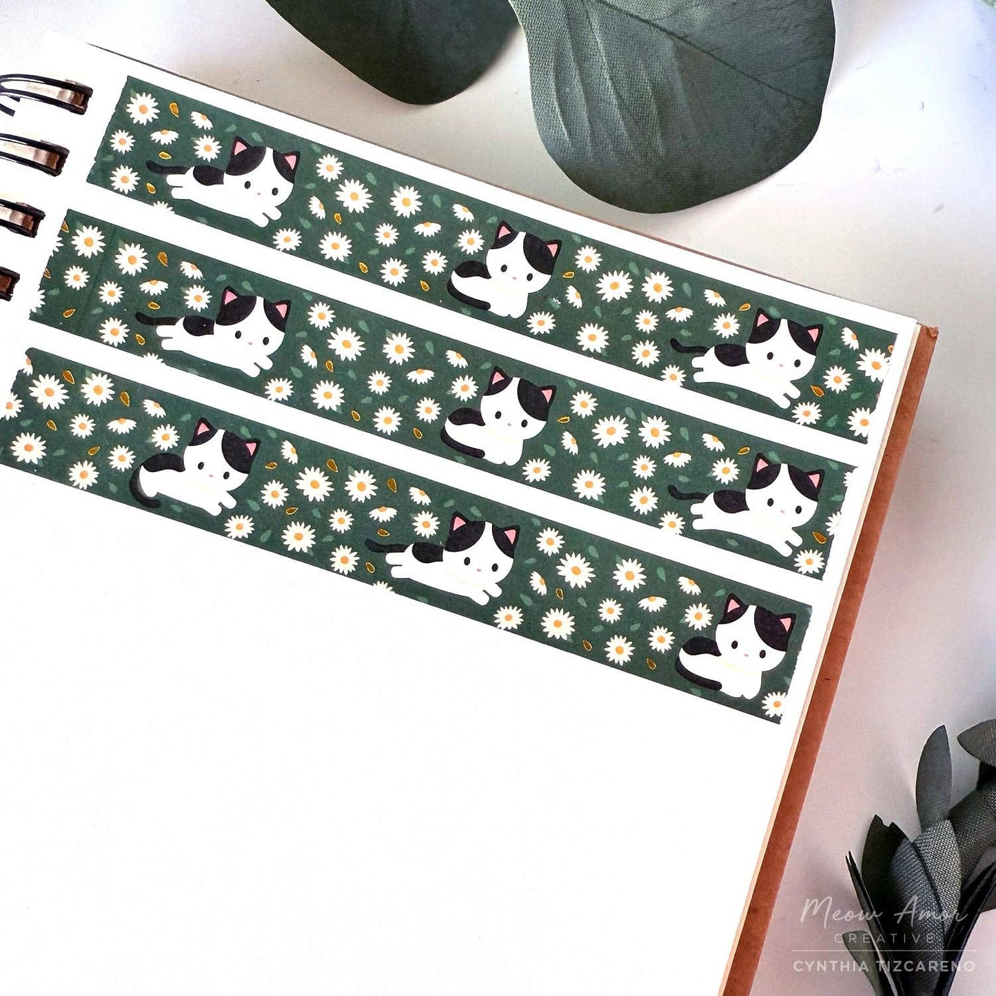 Cow Cat Field Of Flowers Gold Foil Washi Tape