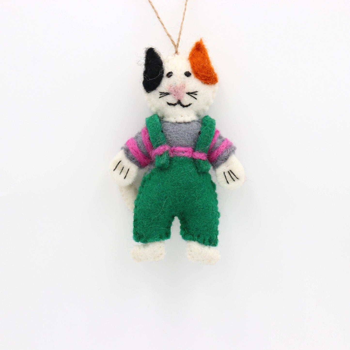 Handmade Wool Felt Cozy Calico Cat Ornament