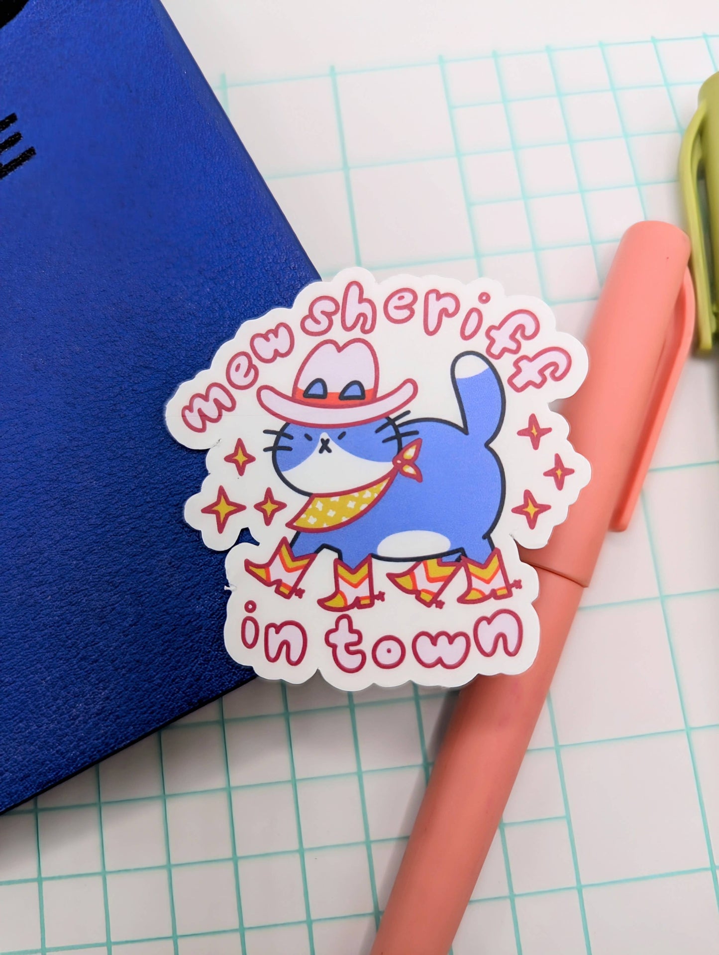 lauradzeng - "Mew Sheriff In Town" Cowboy Cat Funny Vinyl Sticker