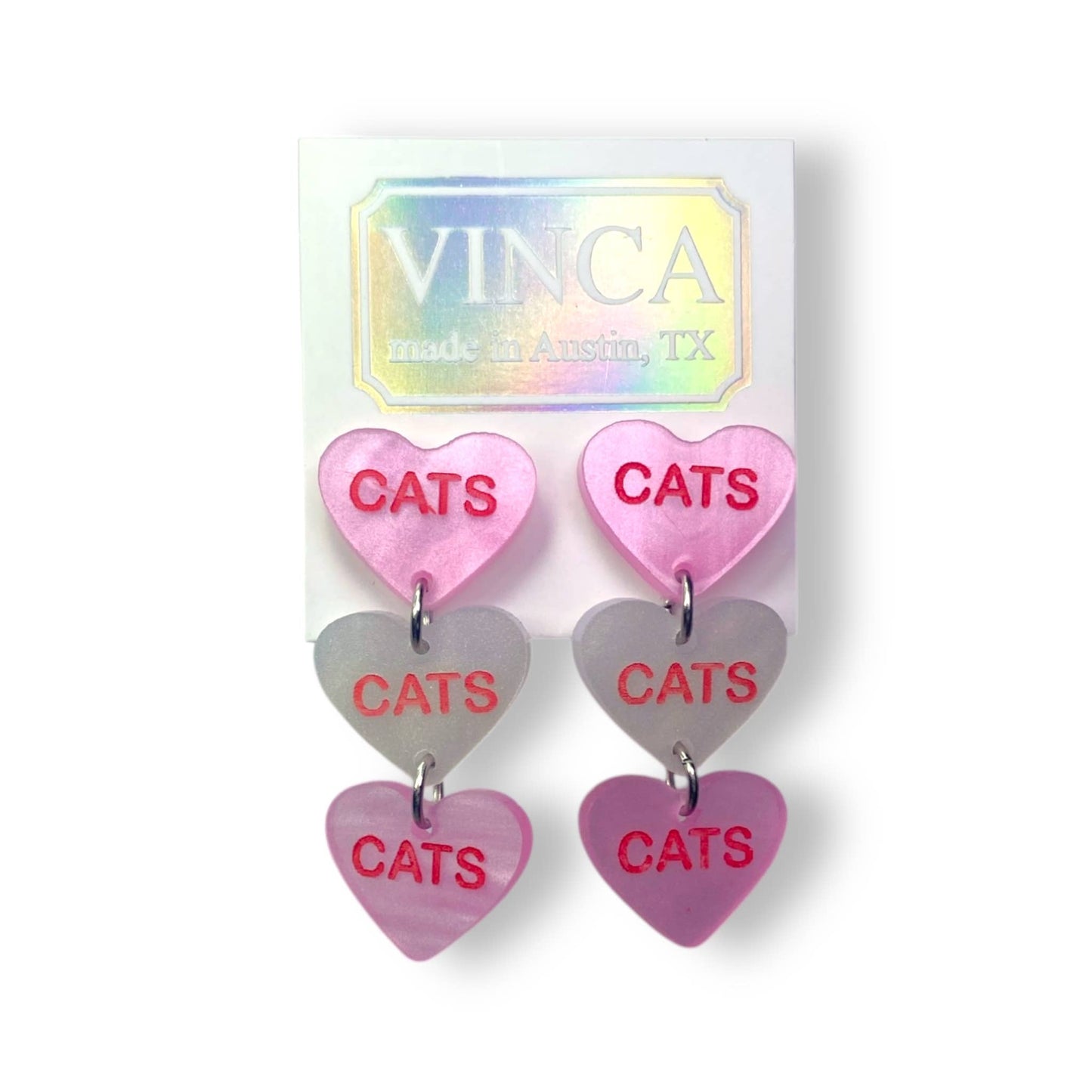 Cats Cats Cats Candy Heart Earrings