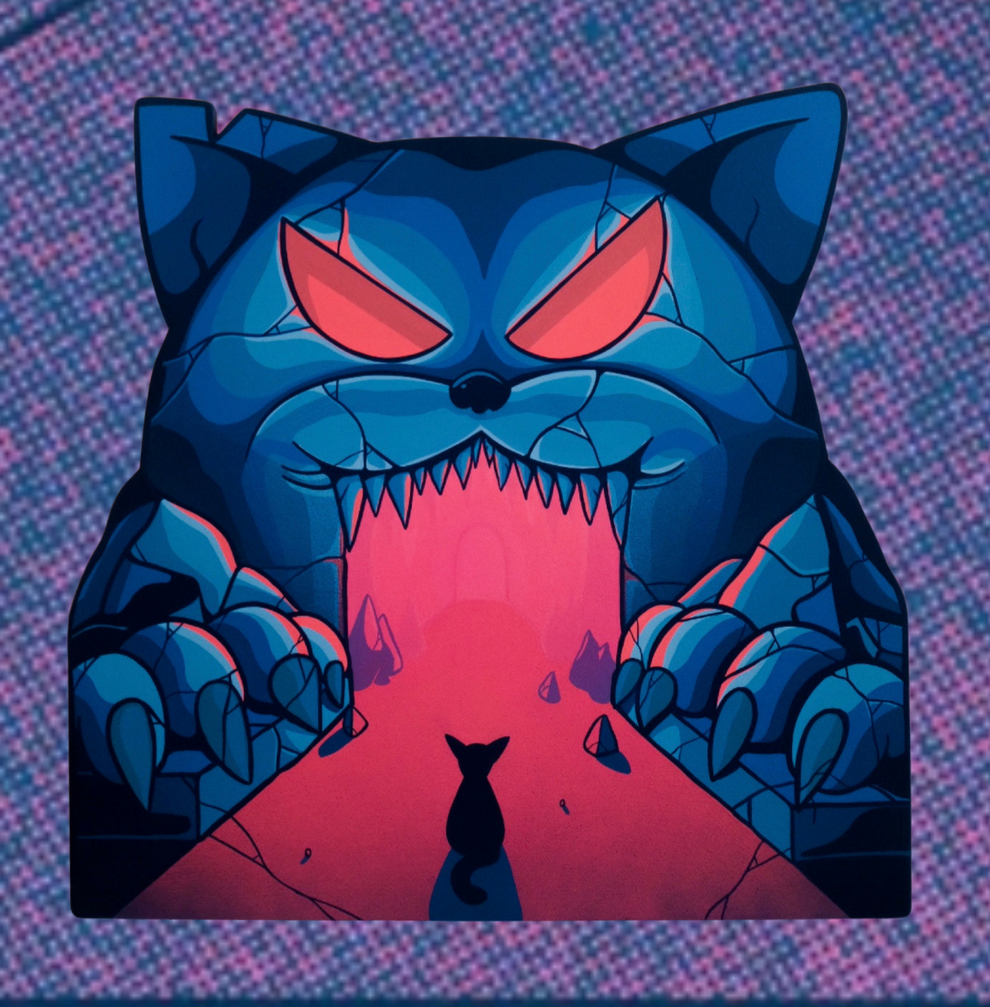 "Cat Dungeon" woodcut painting