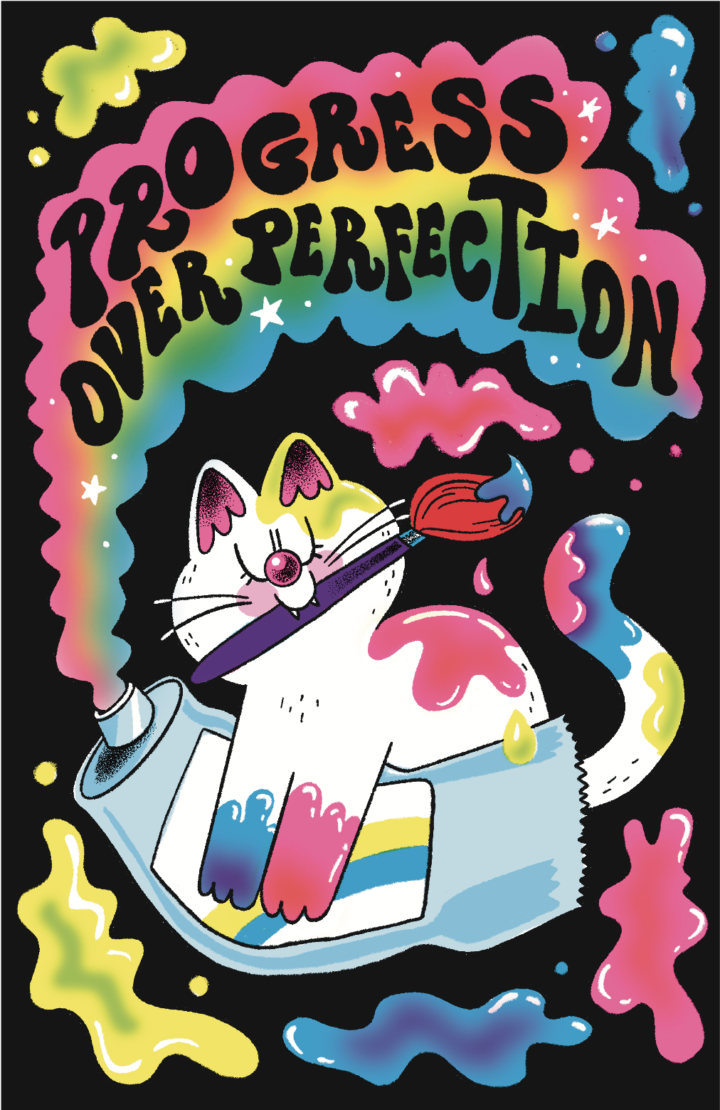 "Progress Over Perfection" risograph print