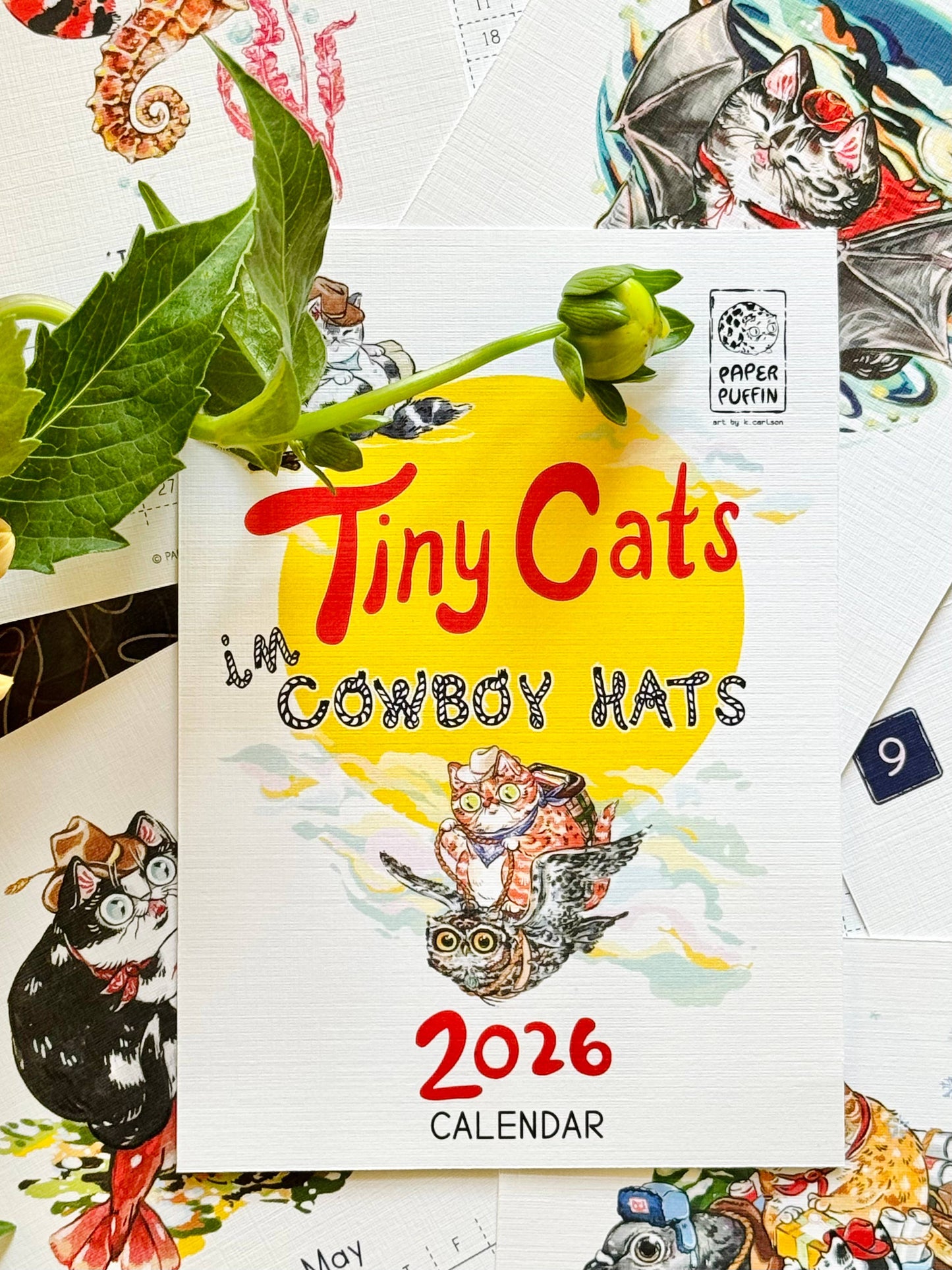 Paper Puffin - 2026 Calendar Tiny Cats in Cowboy Hats 
