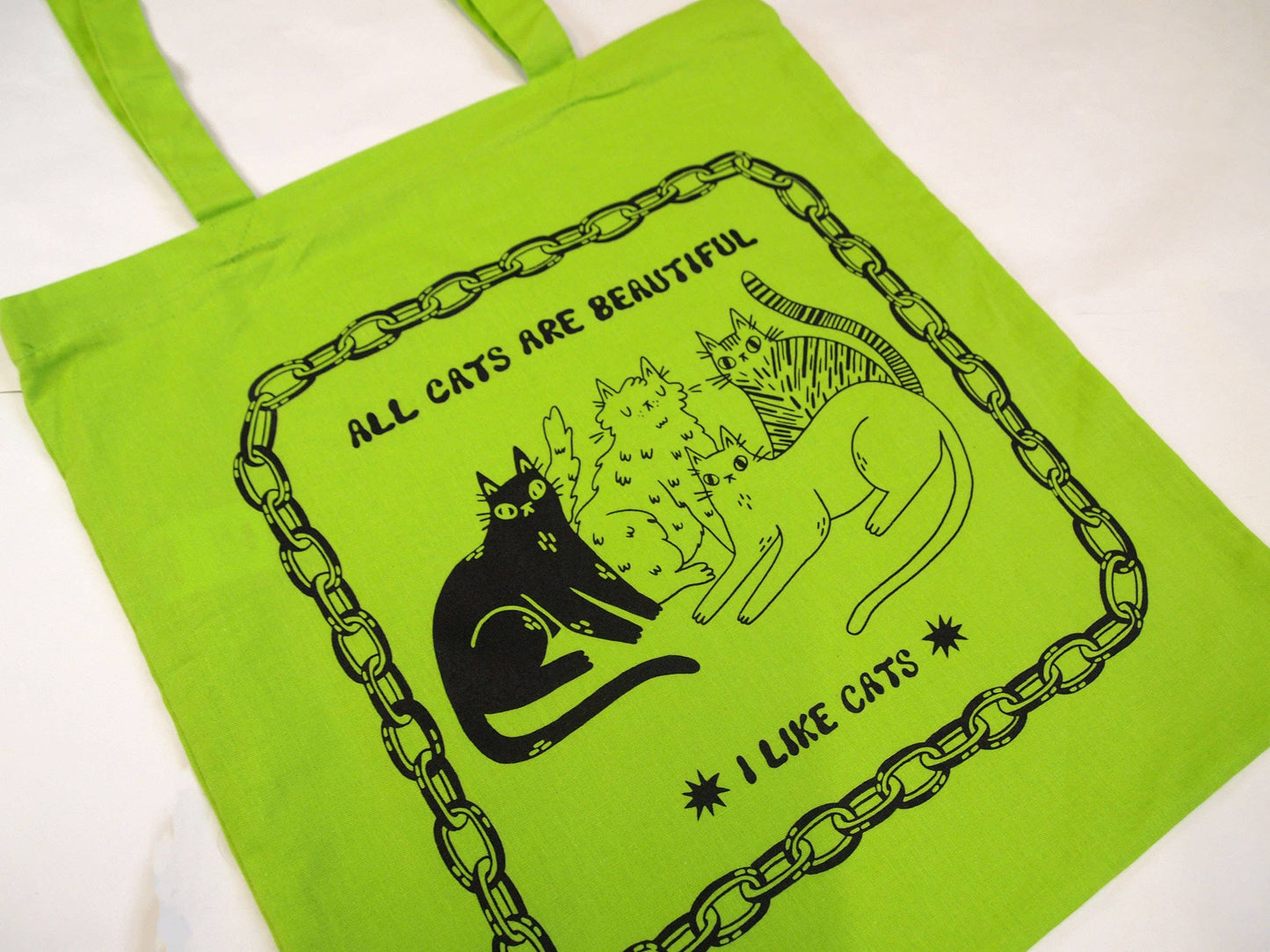 I LIKE CATS - All Cats Are Beautiful Cat Illustration green Tote Bag