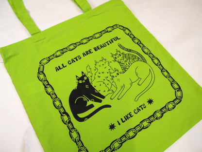 I LIKE CATS - All Cats Are Beautiful Cat Illustration green Tote Bag