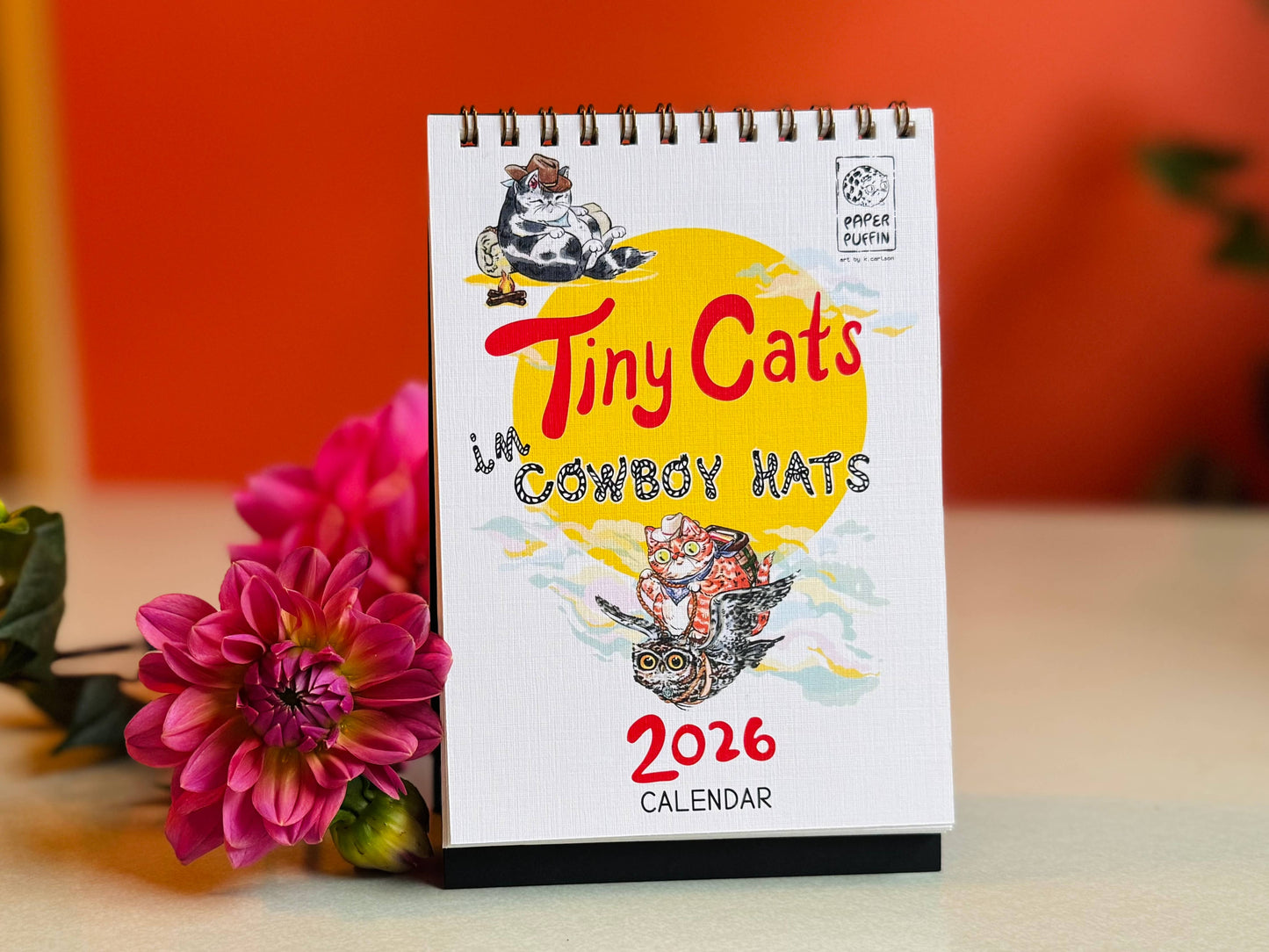 Paper Puffin - 2026 Calendar Tiny Cats in Cowboy Hats 