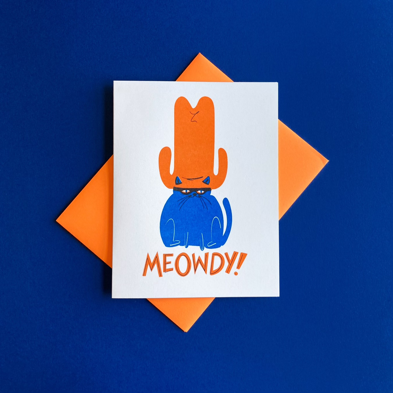 Meowdy Cat Fun Risograph Greeting Card