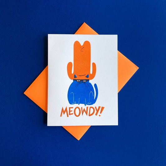 Meowdy Cat Fun Risograph Greeting Card