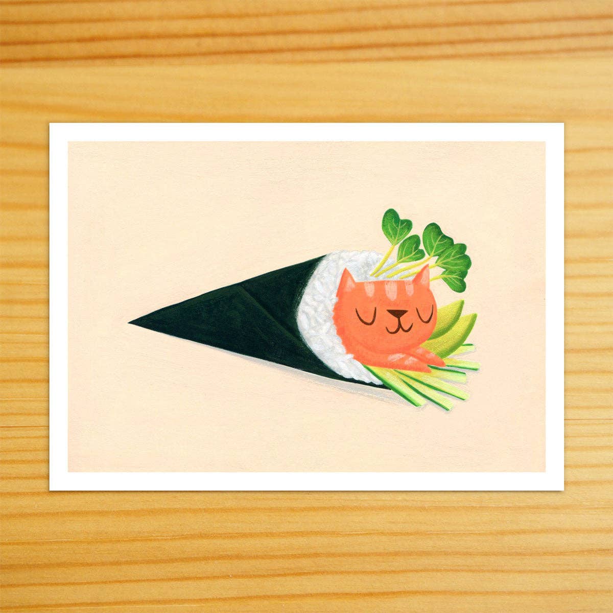 Salmon Handroll Cat 5x7 Print