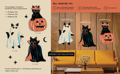 Spooky Cat Set of 3 - Cutout Wall Decorations (17" tall) 