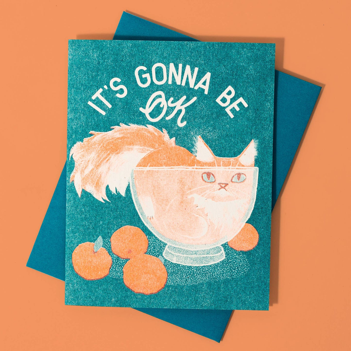 It's Gonna Be OK Cat Risograph Card