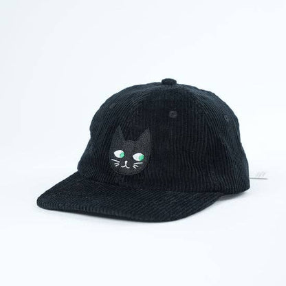 Adult Black Cat Corduroy Hat - Black