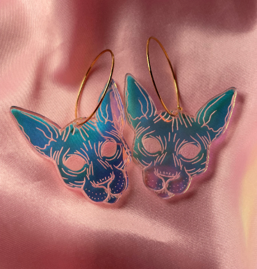 ShlemonArt - Iridescent Sphynx Cat Earrings