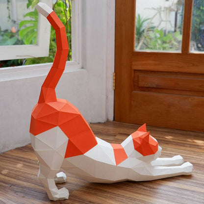 Stretching Cat 3D PaperCraft Origami Model