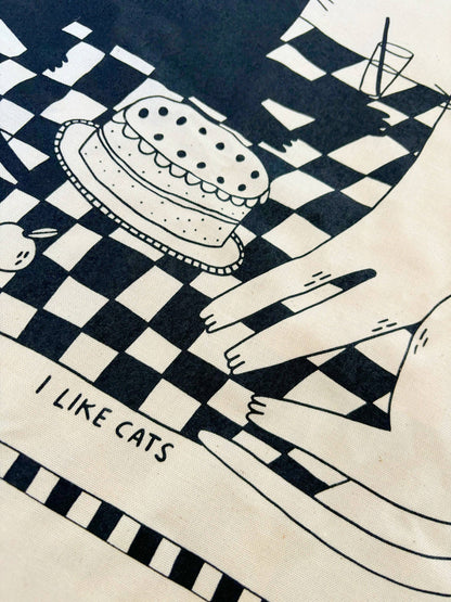 Picnic Cats Cotton Screen Printed Tea Towel