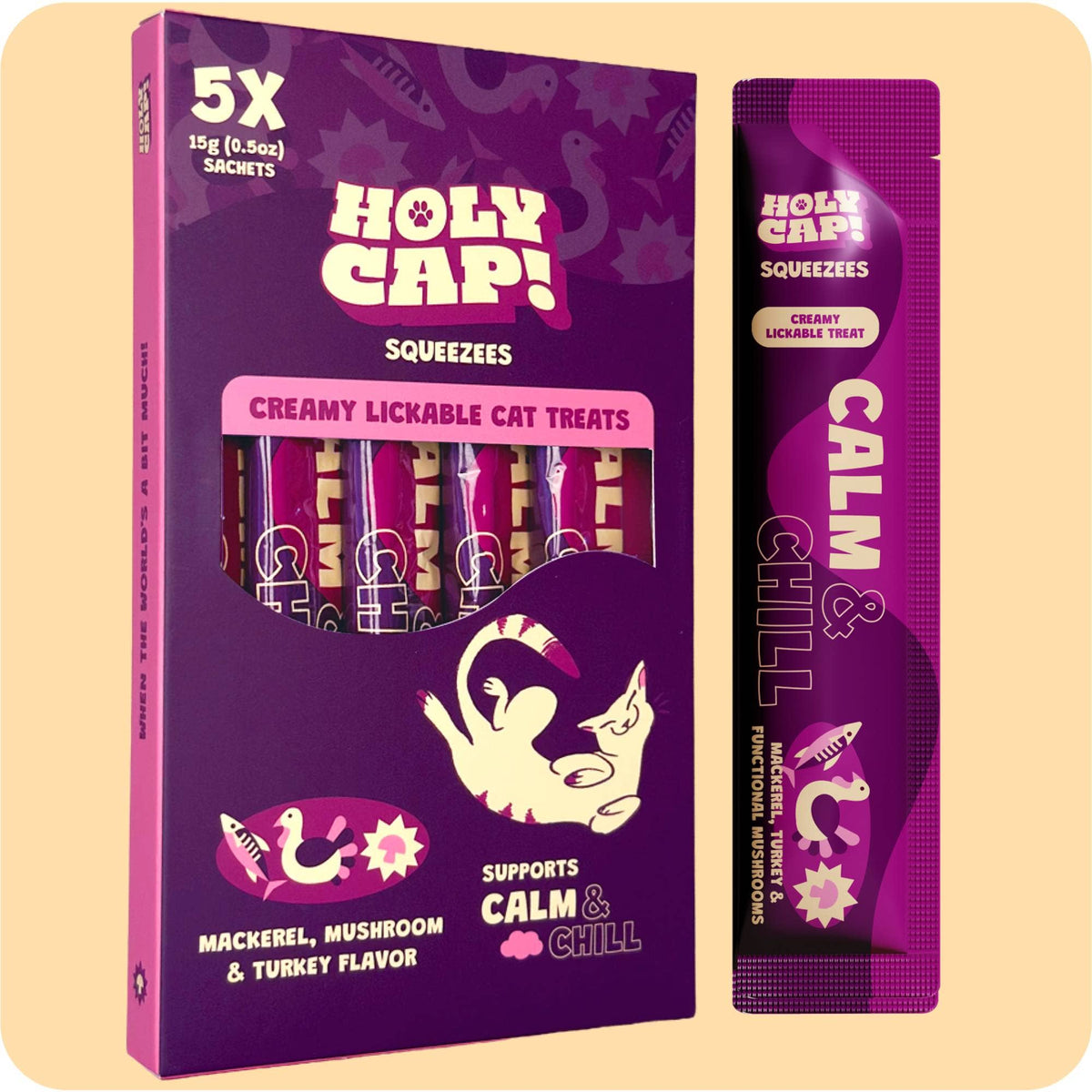 HOLY CAP Squeezees Calm & Chill Lickable Treats, 5pc