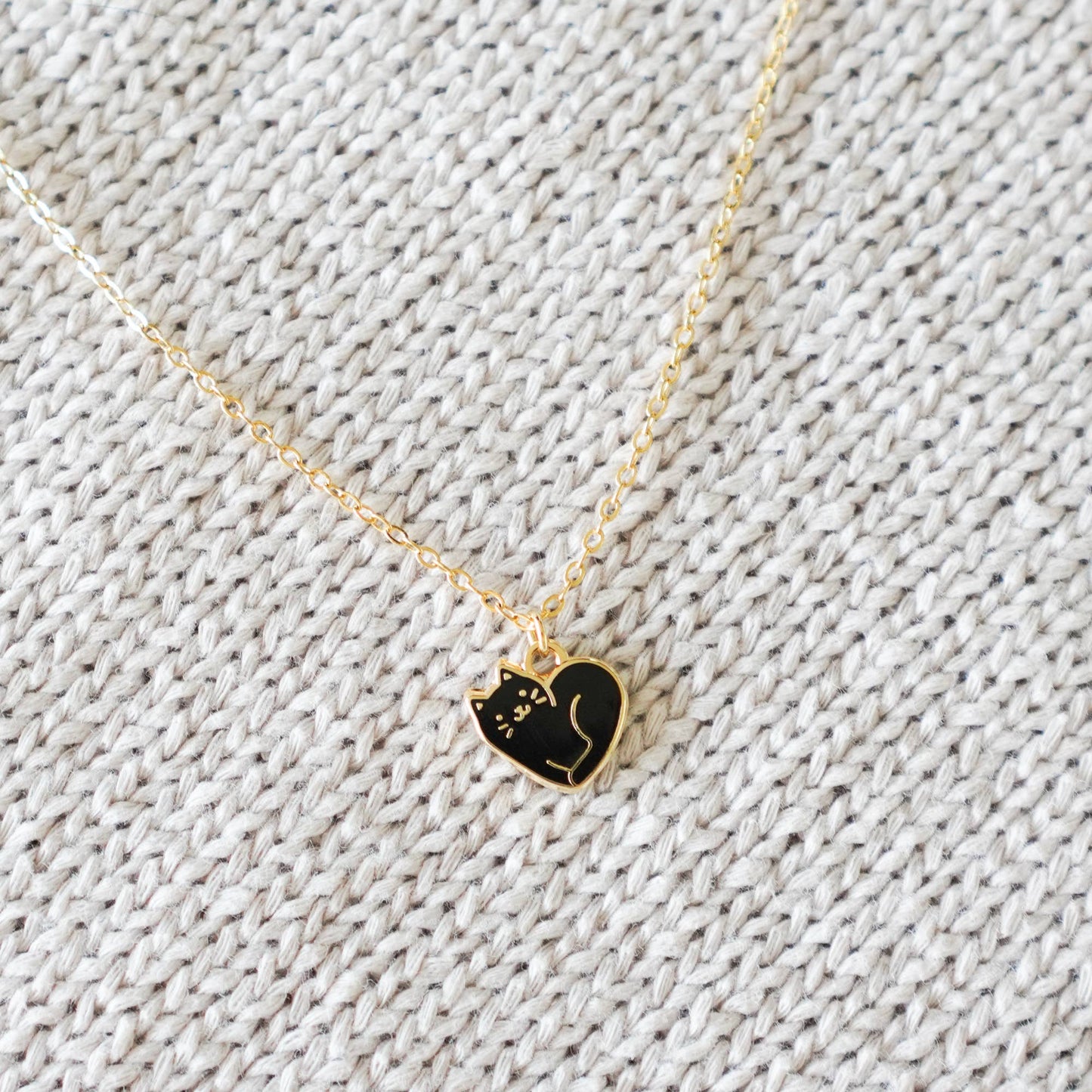 Black Cat Heart Necklace