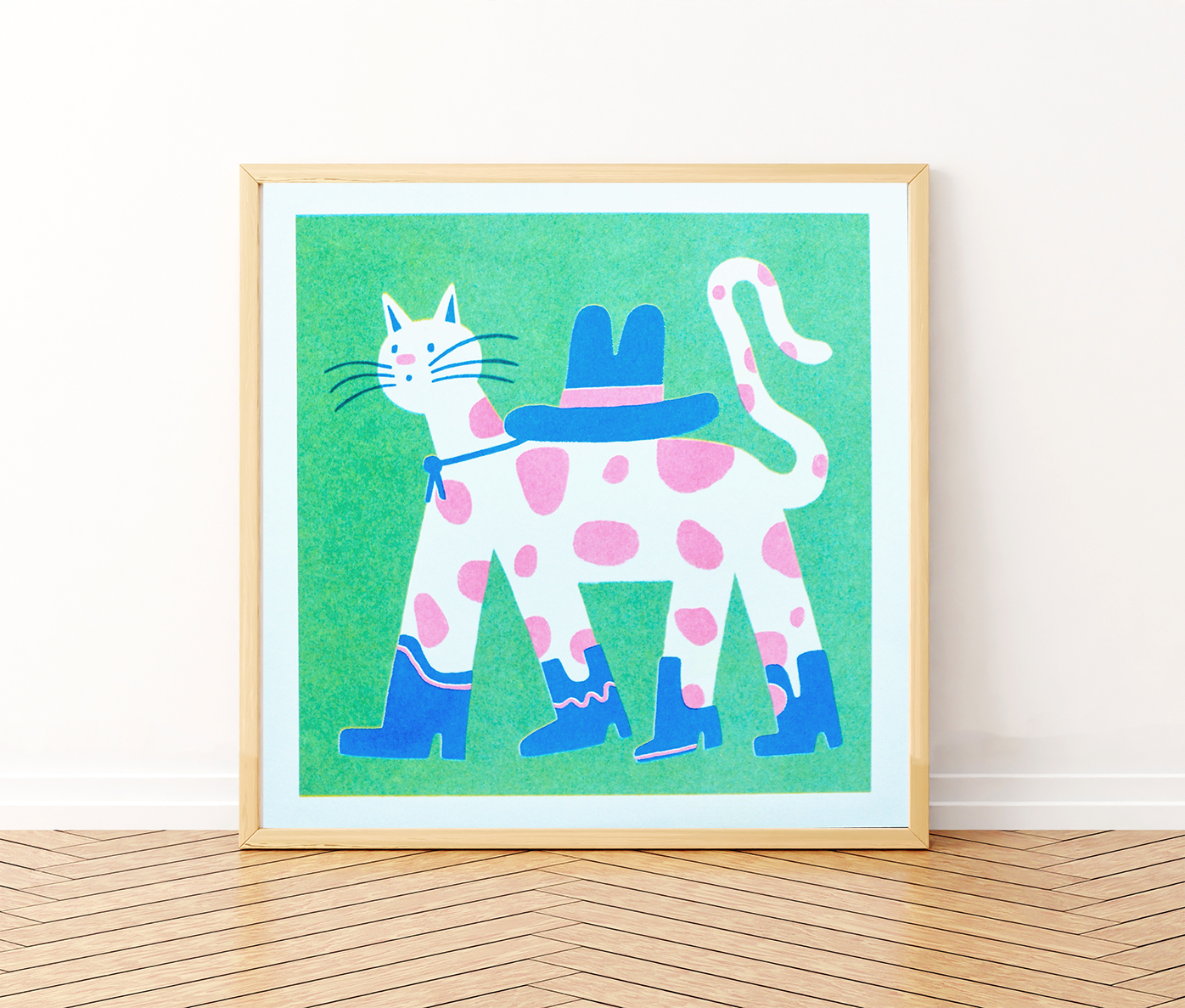 Cowboy Cat Risograph Print