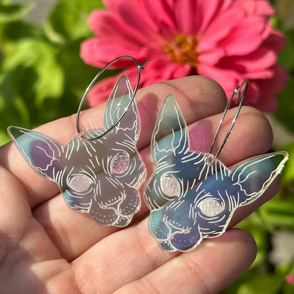 ShlemonArt - Iridescent Sphynx Cat Earrings