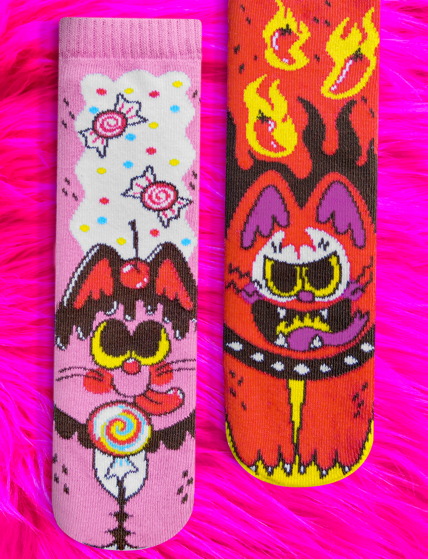 Sweet & Feline Spicy Mismatched Cat Socks