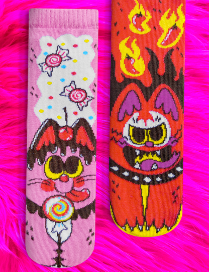 Sweet & Feline Spicy Mismatched Cat Socks