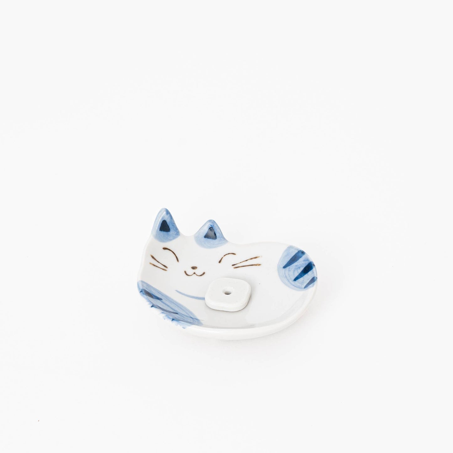 Japanese Ceramic Cat Incense Holder - blue