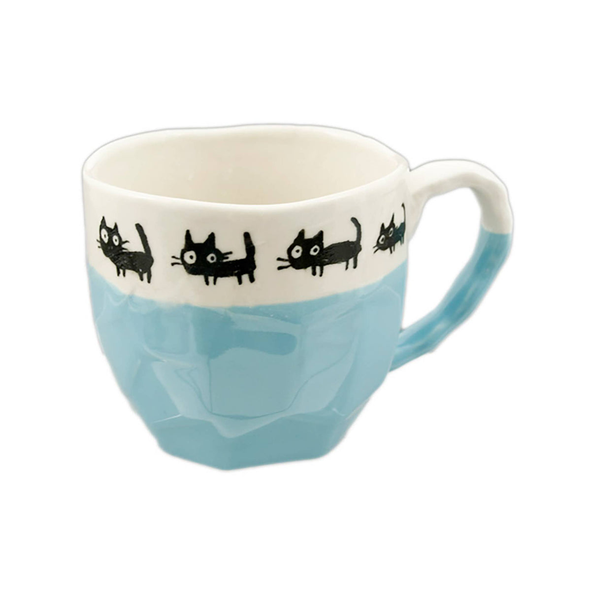 Japanese Ceramic Black Cat Pastel Coffee Mugs (10 oz)