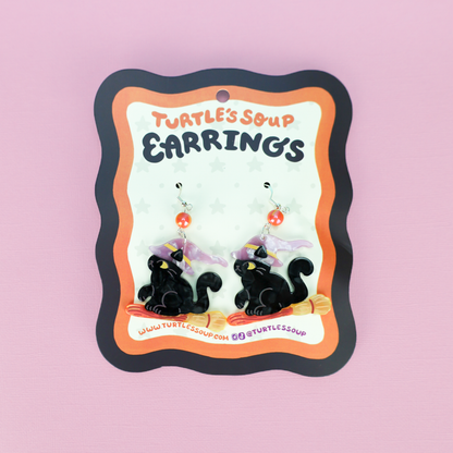 Witch's Black Cat Witchy Acetate Dangle Earrings