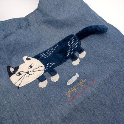 Kusuguru Japan Cats Embroidered Large Tote Bag - Blue