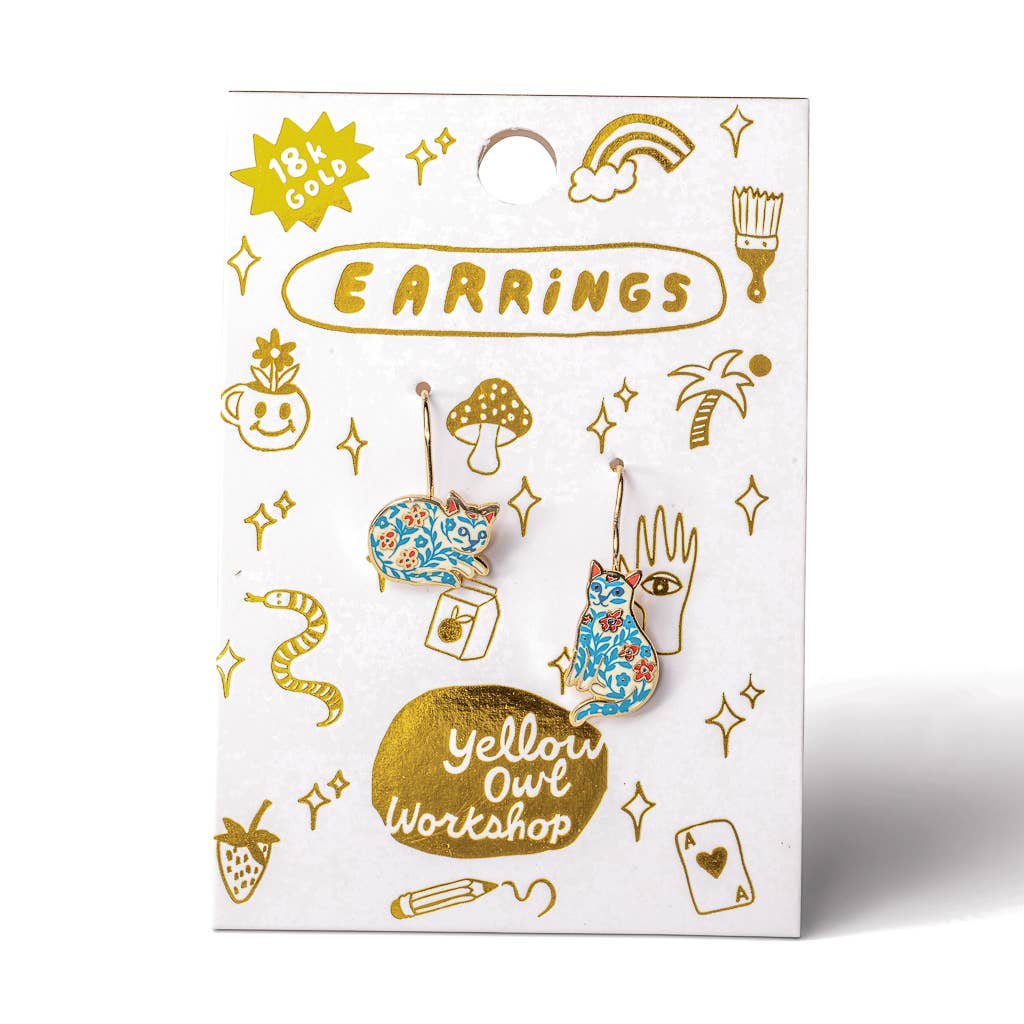 Floral Cats Earrings - Cat Lover Gift